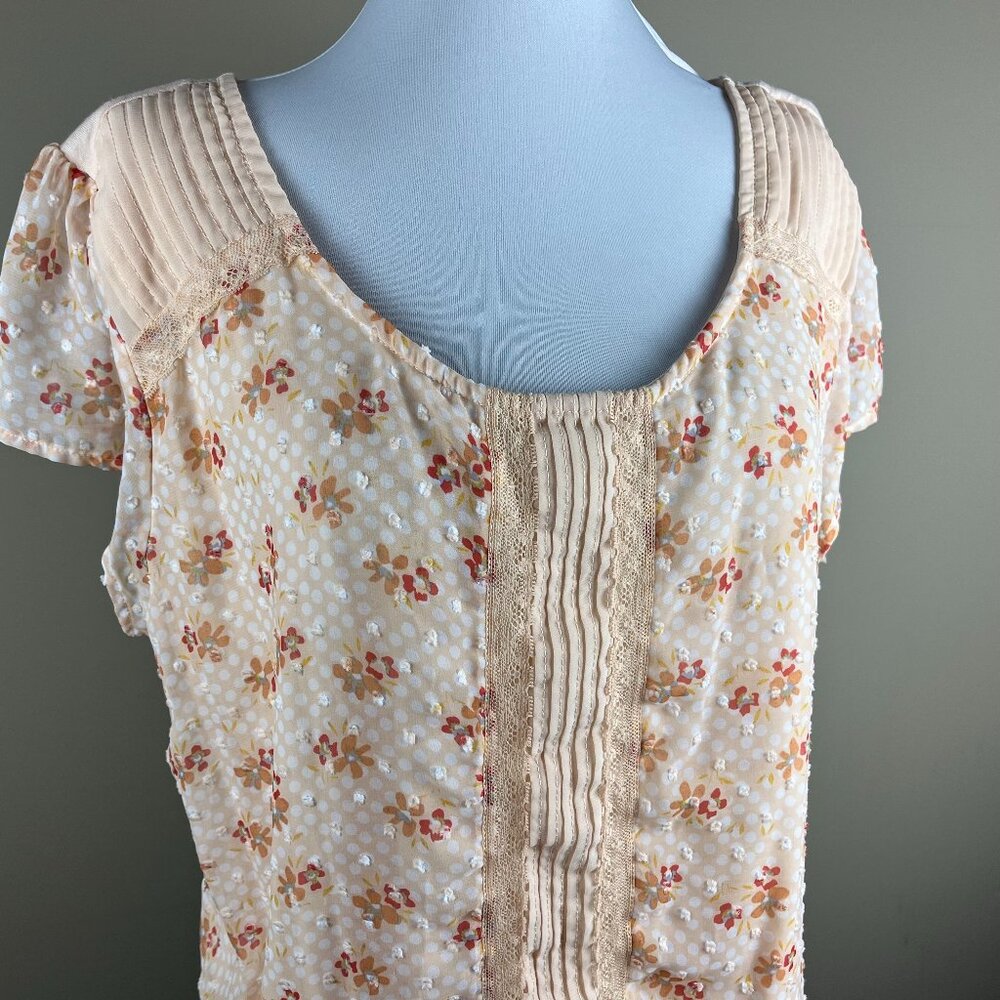 LC Lauren Conrad Cap Sleeve Blouse Plus Size XXL Peach Orange White, Floral